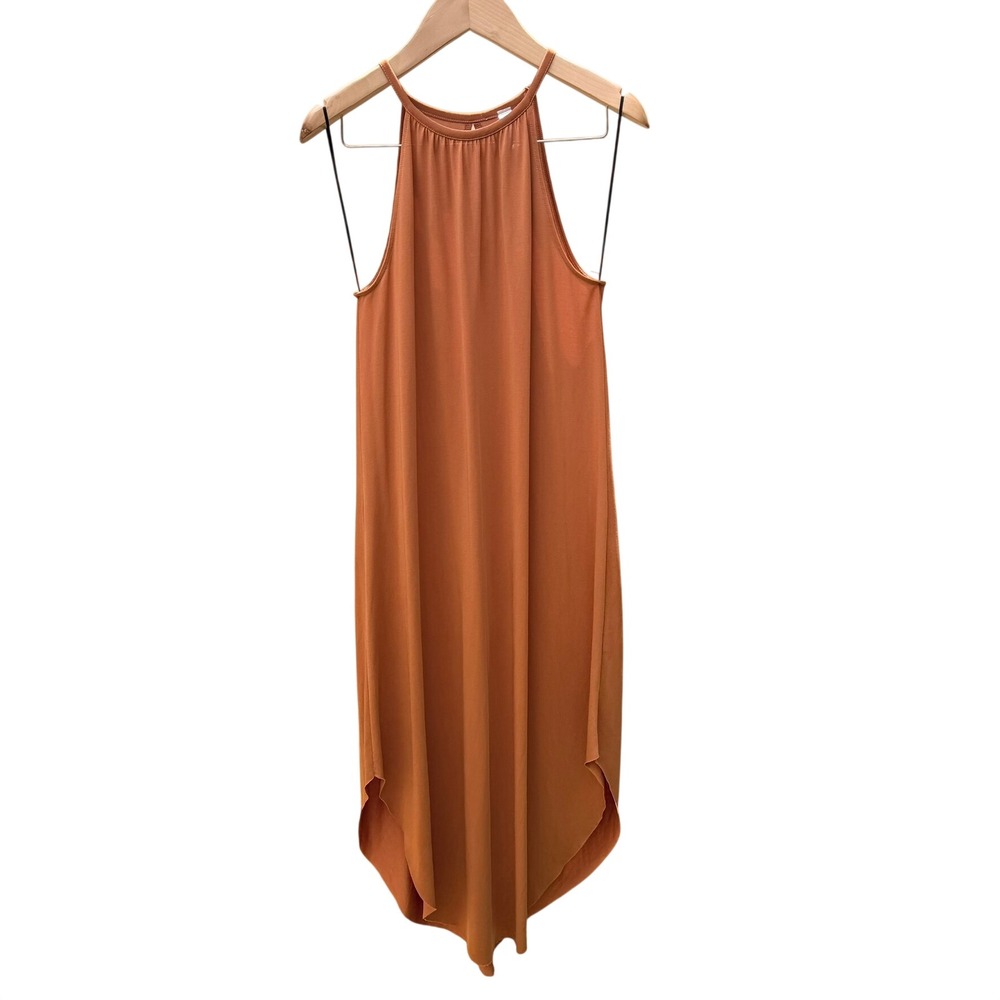 Mahina Halter Midi Dress Womens Medium Orange High Neck Keyhole Back Summer